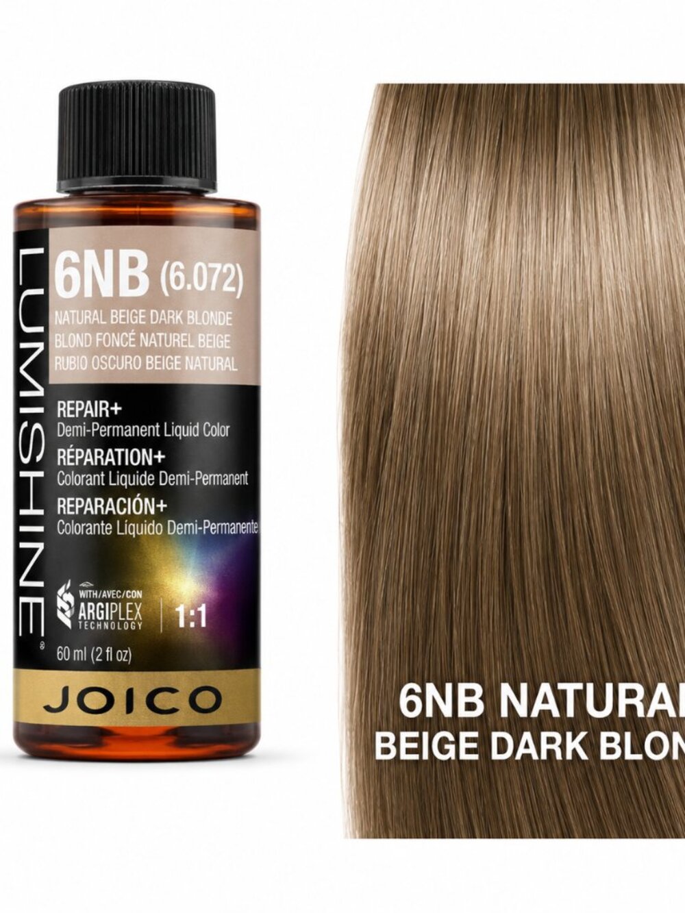 Joico LumiShine Demi-Permanent Liquid Color 6NB Natural Beige Dark Blonde – 2 oz